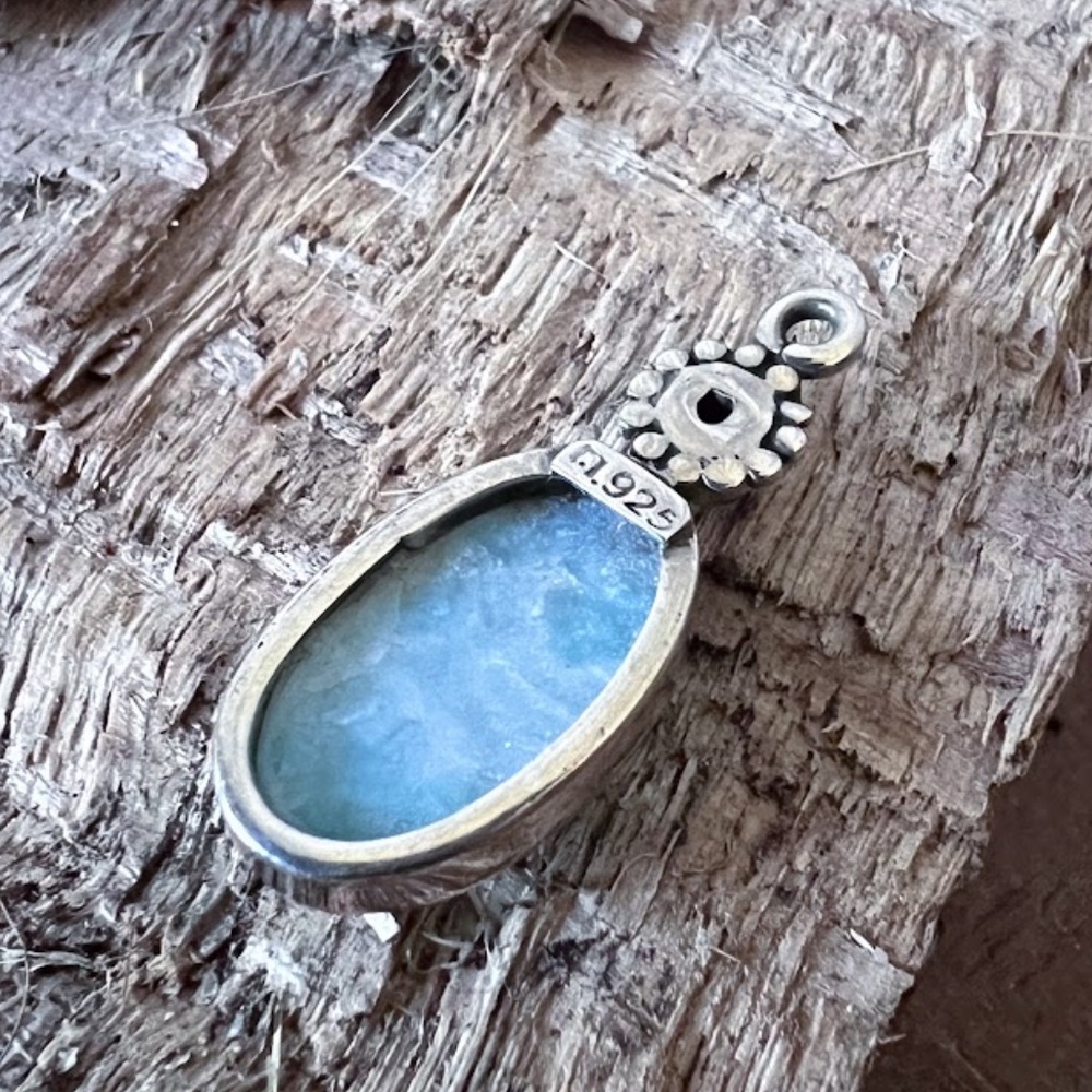 Larimar Stone Sterling Silver Stamped 925 Mount Pendant Host Pick - Picture 8 of 8